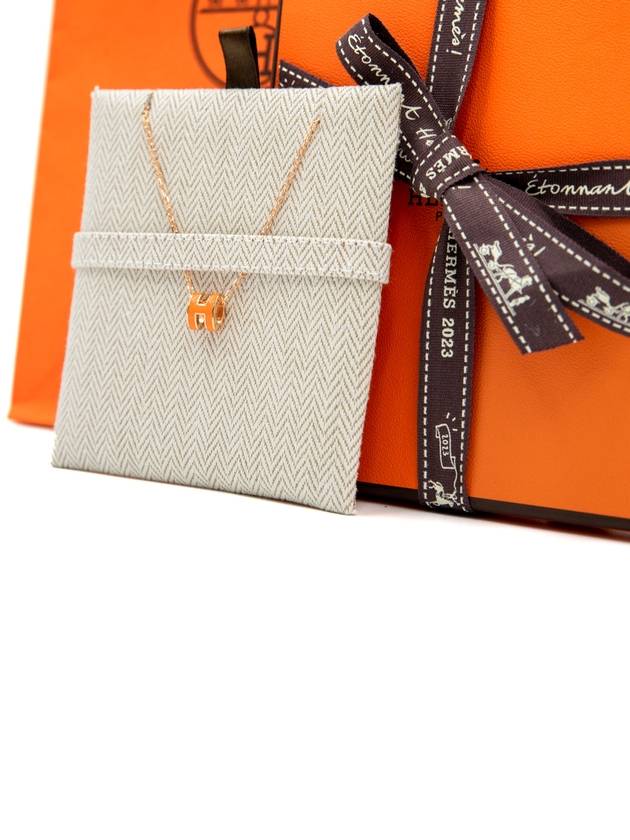 Women s Necklace Mini Pop Ache H Pendant Orange Rose Gold Chain - HERMES - BALAAN 4