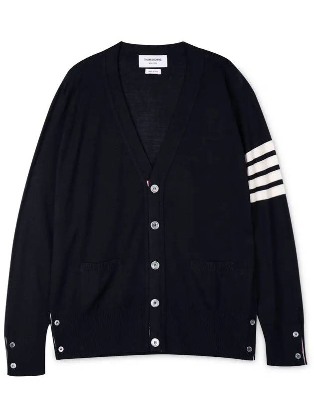 Men's Sustainable Classic Diagonal Wool Cardigan Navy - THOM BROWNE - BALAAN 4