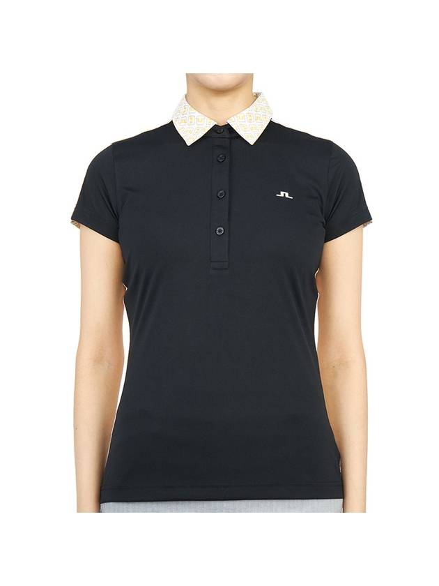 Women's Collar CARA Polo Short Sleeve T-Shirt Black - J.LINDEBERG - BALAAN 1