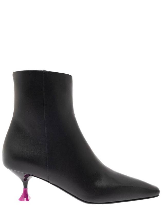 Black Ankle Boots With Zip And Contrasting Heel In Leather Woman - 3JUIN - BALAAN 1