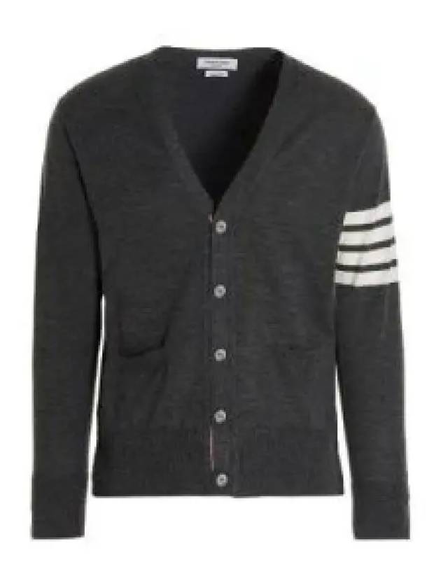 Men's Sustainable Classic Diagonal Wool Cardigan Medium Grey - THOM BROWNE - BALAAN 2