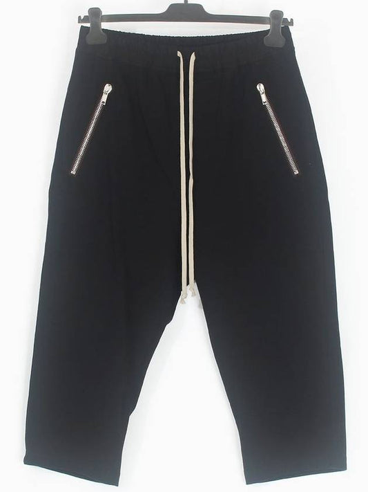 Cropped Drawstring Straight Pants Black - RICK OWENS - BALAAN.