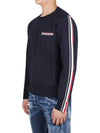 Men's Navy Three Stripes Signature Stripe Trimmed Wool Knit - THOM BROWNE - 4