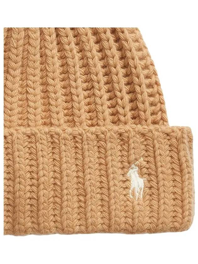 Pony Embroidered Cable Knit Wool Beanie Camel - POLO RALPH LAUREN - BALAAN 5