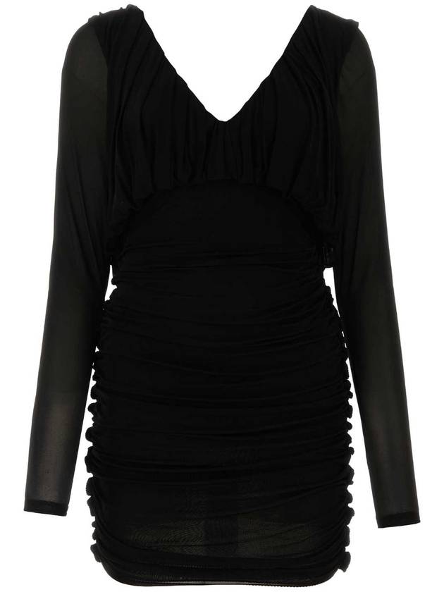 V-Neck Drape Short Dress Black - SAINT LAURENT - BALAAN 1