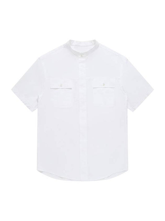 Men's China Hidden Button Short Sleeve Shirt White - SOLEW - BALAAN 2