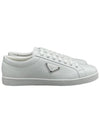 Brushed Leather Low-Top Sneakers White - PRADA - BALAAN 3