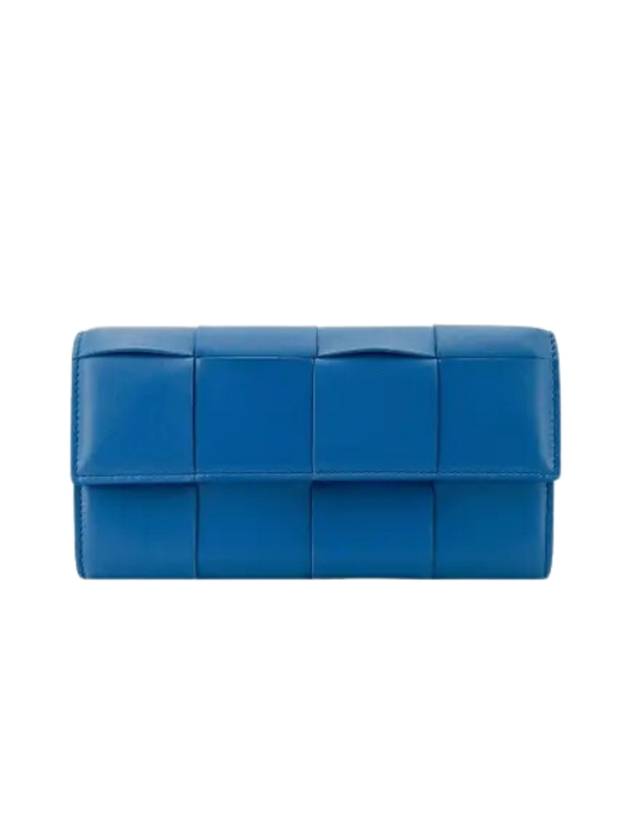 Cassette Flap Leather Long Wallet Blue - BOTTEGA VENETA - BALAAN 1