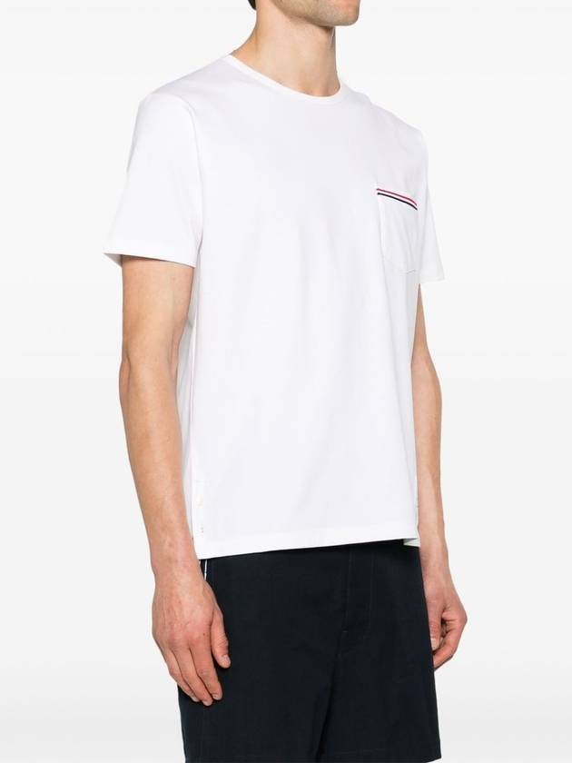 Men's Medium Weight Jersey Tipped Pocket Crewneck Short Sleeve T-Shirt White - THOM BROWNE - BALAAN 4