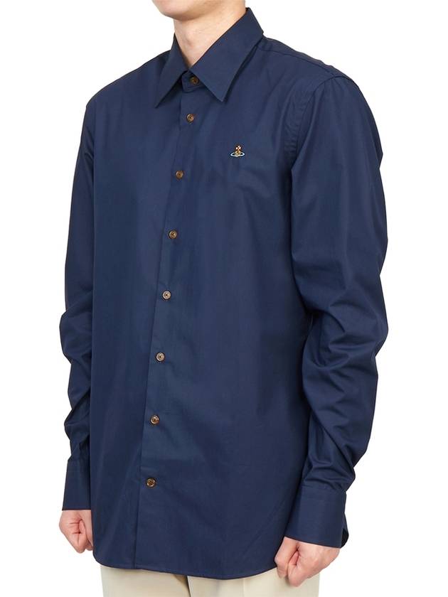 Men's Embroidered ORB Long Sleeve Shirt Navy - VIVIENNE WESTWOOD - BALAAN 3