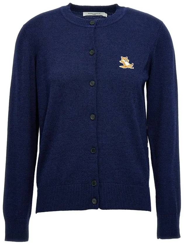 Chillax Fox Patch Crew Neck Wool Cardigan Navy Melange - MAISON KITSUNE - BALAAN 3