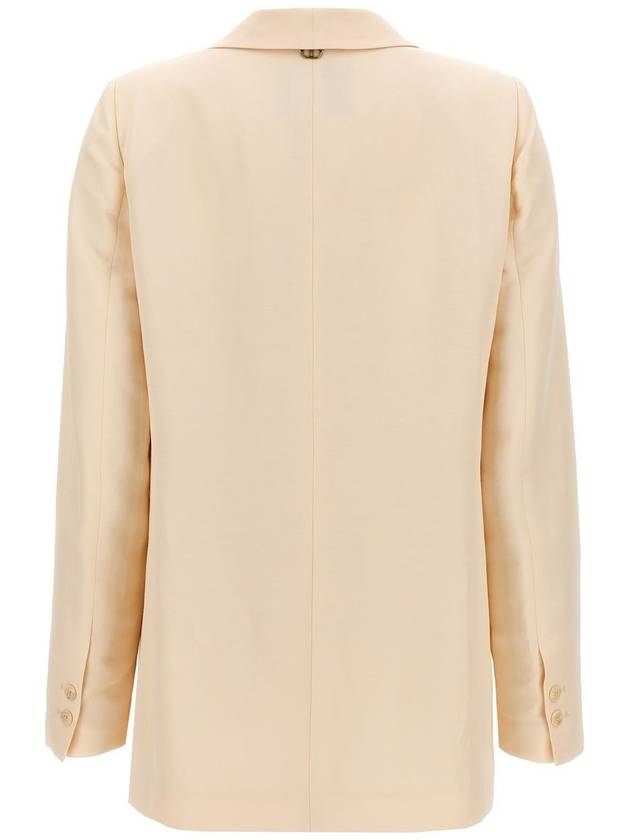 Beige Single-Breasted Jacket With Shawl Neckline In Linen Blend Woman - TWINSET - BALAAN 2