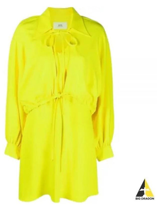 Bow Neck Viscose Short Dress Yellow - AMI - BALAAN 2