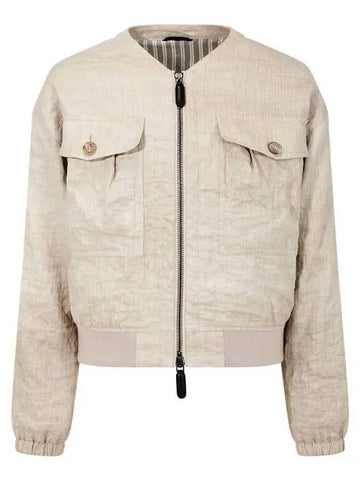 Men s Rami fabric no collar V neck jacket beige - GIORGIO ARMANI - BALAAN 1