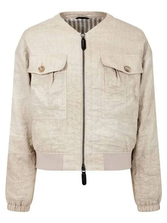 Men s Rami fabric no collar V neck jacket beige - GIORGIO ARMANI - BALAAN 1