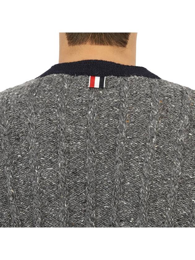 Funmix Donnyroll Cable 4 Bar V-Neck Cardigan Medium Grey - THOM BROWNE - BALAAN 10