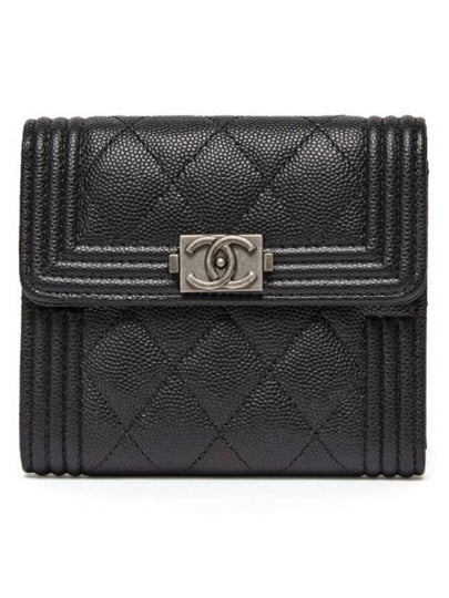 Boy  Small Flap Wallet Caviar Leather & Ruthenium Black - CHANEL - BALAAN 2