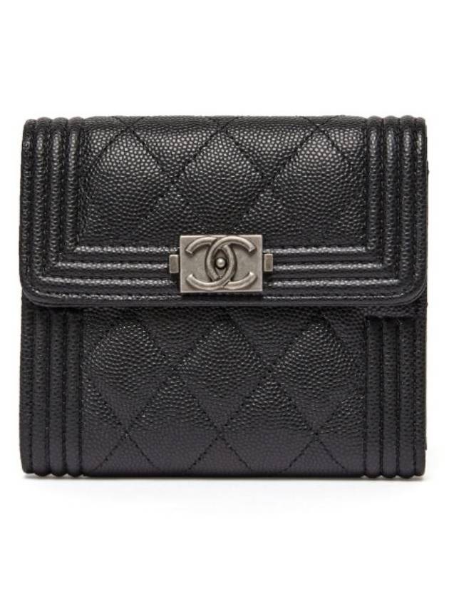 Boy silver logo caviar quilted flap half wallet A80734 - CHANEL - BALAAN 1