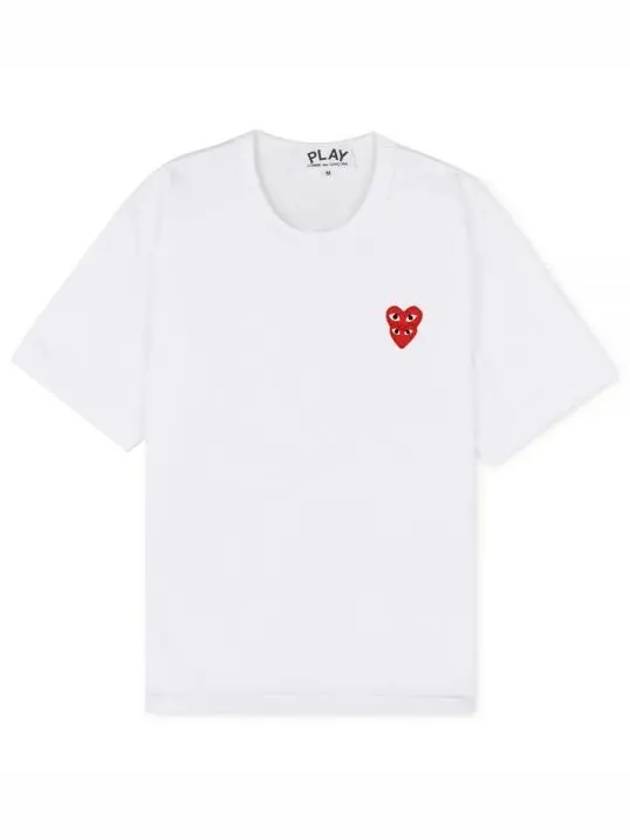 Play Men's Small Double Red Heart Wappen Short Sleeve T-Shirt P1 T288 2 White - COMME DES GARCONS - BALAAN 2