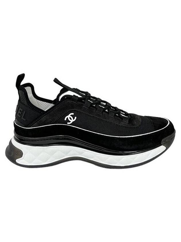 mixed fiber white CC logo low top sneakers black dark gray - CHANEL - BALAAN.