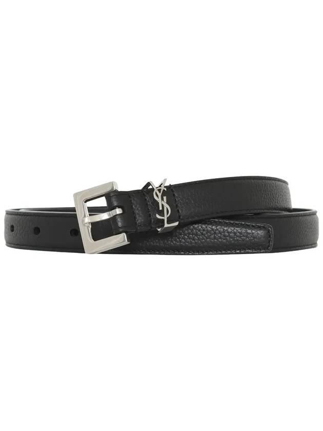 Men's Monogram Grain Belt Black - SAINT LAURENT - BALAAN 3