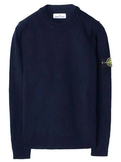 Logo Patch Crew Neck Wool Knit Top Navy - STONE ISLAND - BALAAN 2