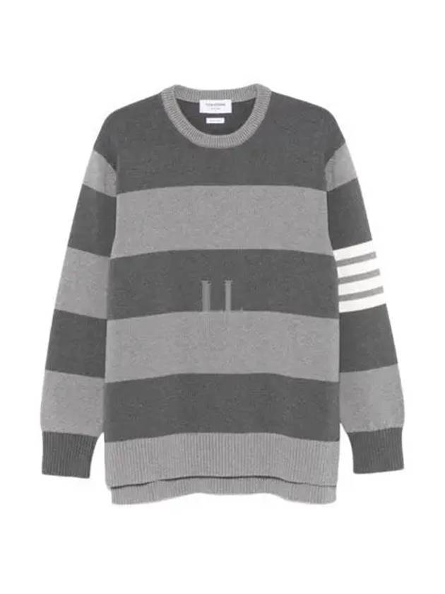 Rose Icon Rugby Stripe Cotton Knit Top Grey - THOM BROWNE - BALAAN 2