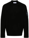 Compass Embroidered Crew Neck Organic Cotton Knit Top Black - STONE ISLAND - BALAAN 1