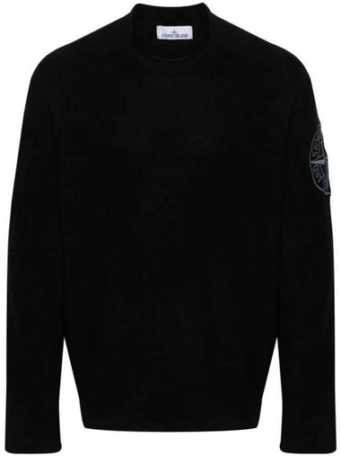 Compass Embroidered Crew Neck Organic Cotton Knit Top Black - STONE ISLAND - BALAAN 1