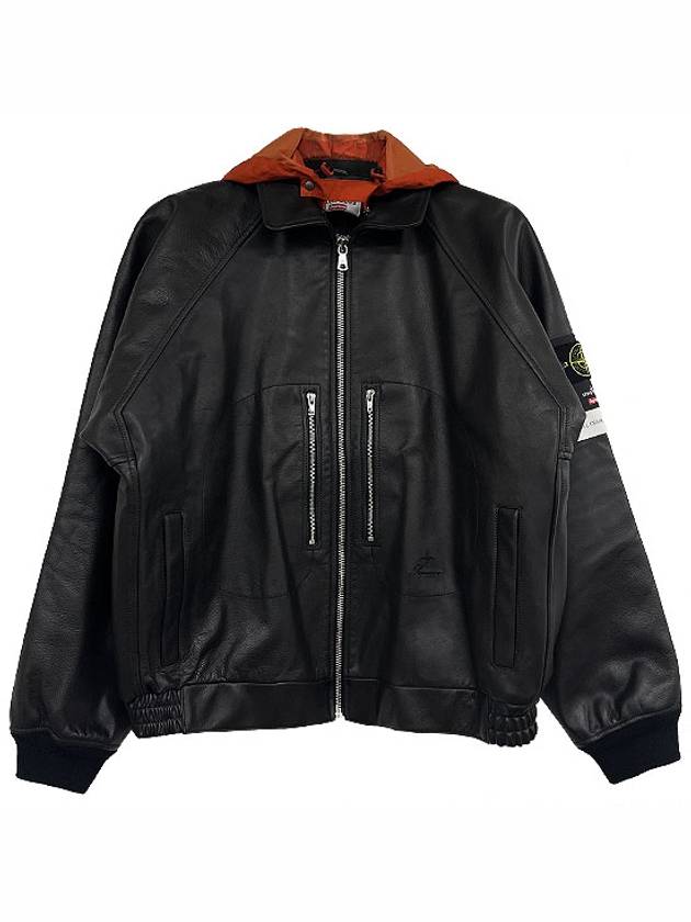 x Stone Island Waffen Patch Full Grain Leather Jacket Black - SUPREME - BALAAN 2