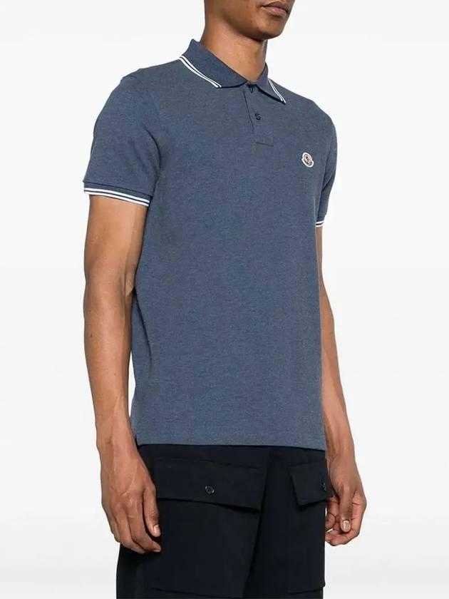 Logo Patch Cotton Polo Shirt Dark Blue - MONCLER - BALAAN 4