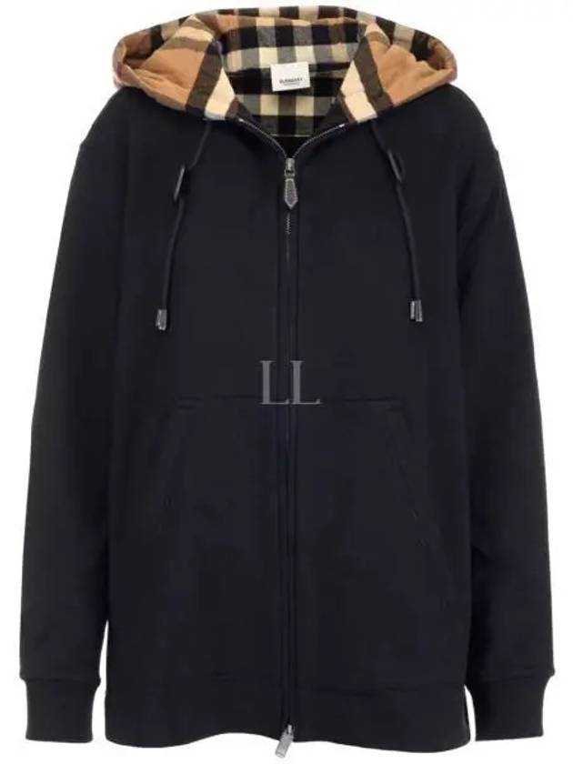 Check Hood Cotton Zip Up Hoodie Black - BURBERRY - BALAAN 2