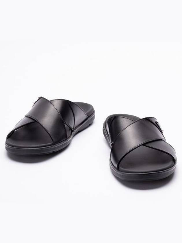 Crisscross Leather Slide Slippers Black - PRADA - BALAAN 3