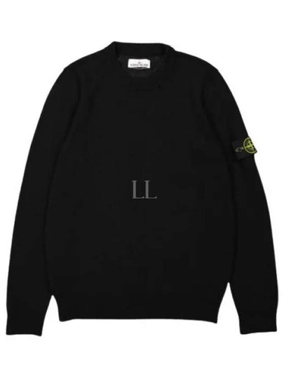 Logo Patch Crew Neck Wool Knit Top Black - STONE ISLAND - BALAAN 2