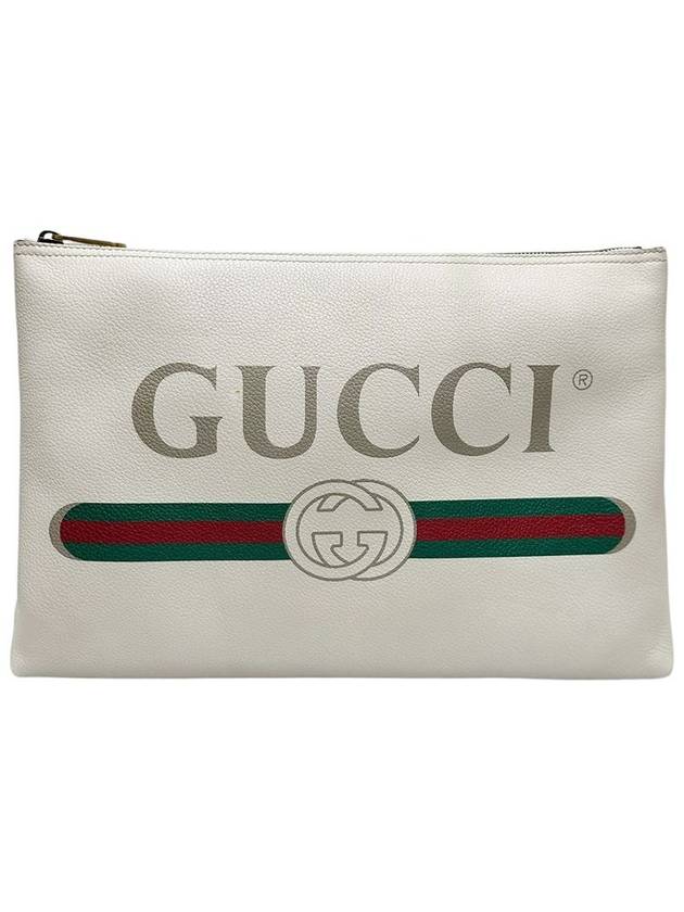 500984 WEB logo strip white leather large clutch bag - GUCCI - BALAAN 1