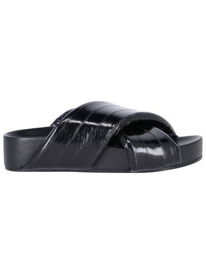 Crossover Strap Leather Slippers Black - JIL SANDER - BALAAN 2