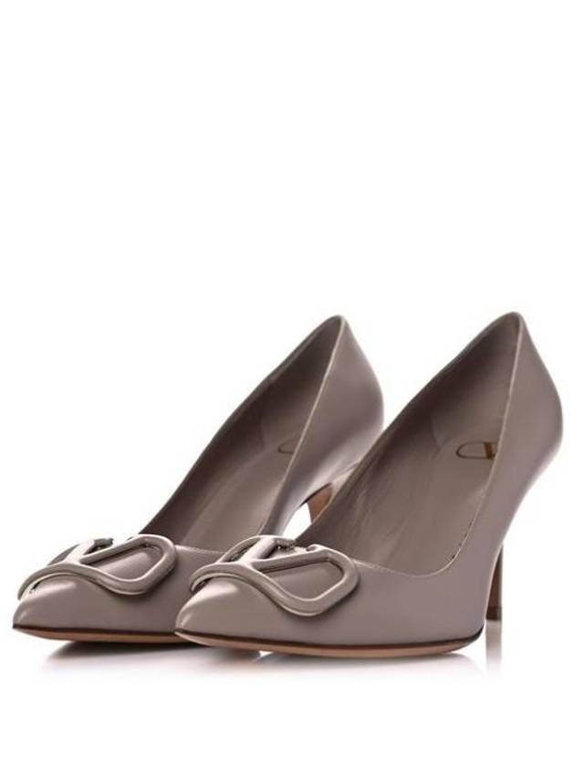 Women's V Logo Leather Pumps Heels Beige - VALENTINO - BALAAN 5