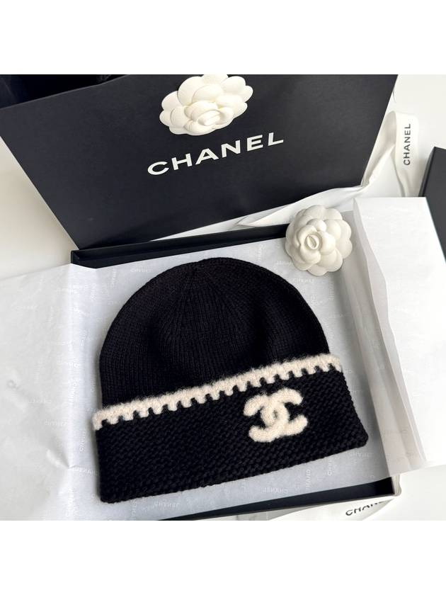 Cashmere Beanie Black White - CHANEL - BALAAN 3