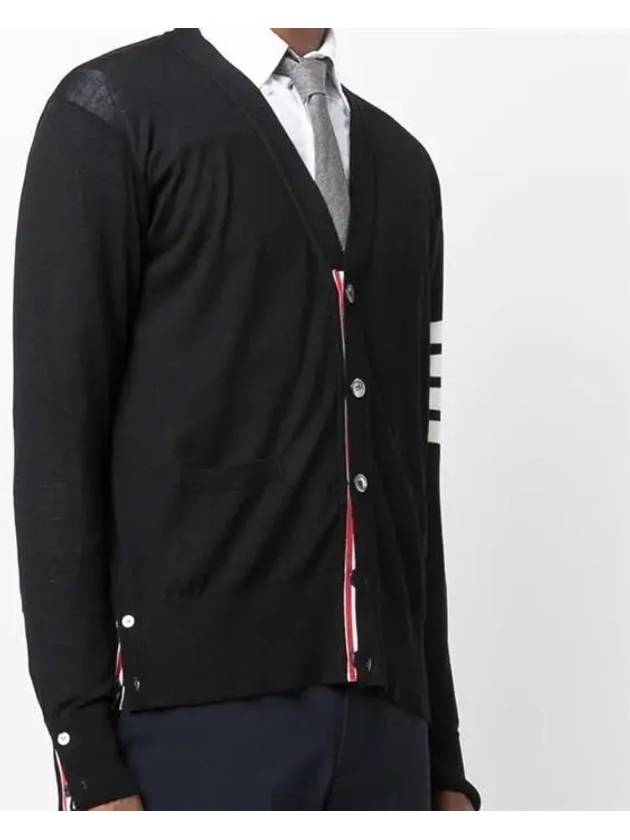 Men's Sustainable Classic Diagonal Wool Cardigan Black - THOM BROWNE - BALAAN 5