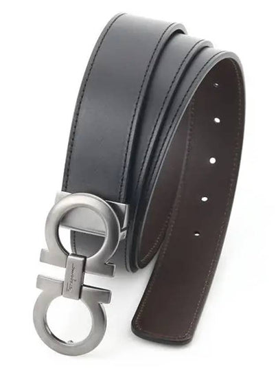 Gancini Reversible Adjustable Leather Belt Black Dark Brown - SALVATORE FERRAGAMO - BALAAN 2