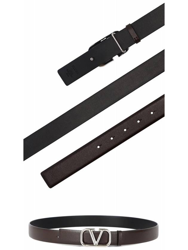 V logo silver leather belt brown - VALENTINO - BALAAN 4
