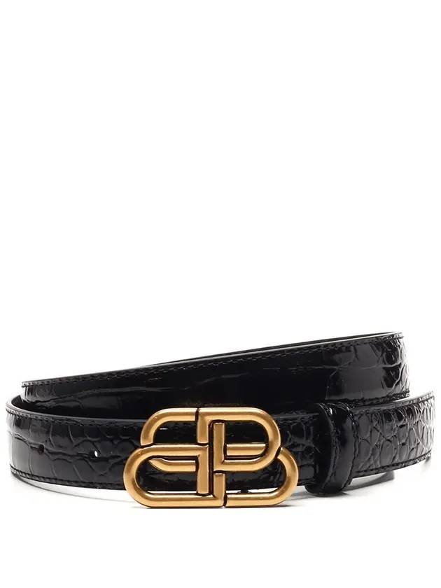 Women's Crocodile Embossed BB Buckle Thin Belt Black - BALENCIAGA - BALAAN 1