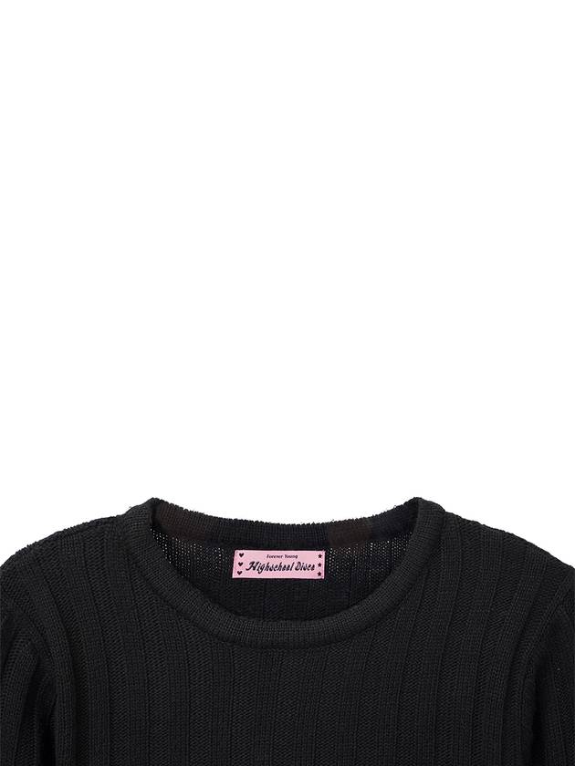 Ribbon String Crop Knit Top Black - HIGH SCHOOL DISCO - BALAAN 5