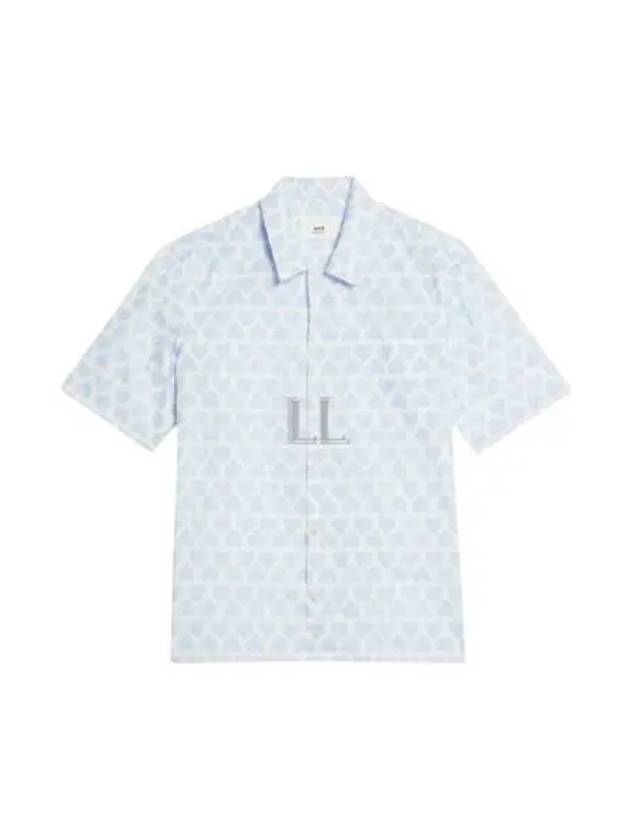 Heart Logo Printing Short Sleeve Shirt Blue - AMI - BALAAN 2