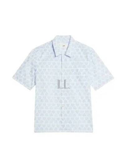 Heart Logo Printing Short Sleeve Shirt Blue - AMI - BALAAN 2