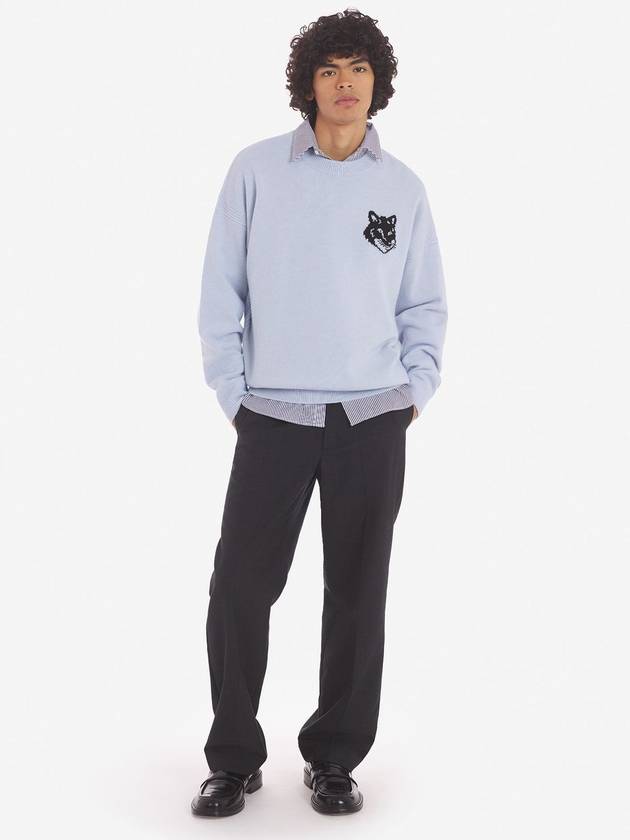 Intarsia Fox Head Comfort Knit Top Sky Blue - MAISON KITSUNE - BALAAN 4