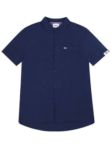 Men's Solid Camp Pocket Short Sleeve Shirt Navy - TOMMY HILFIGER - BALAAN 1