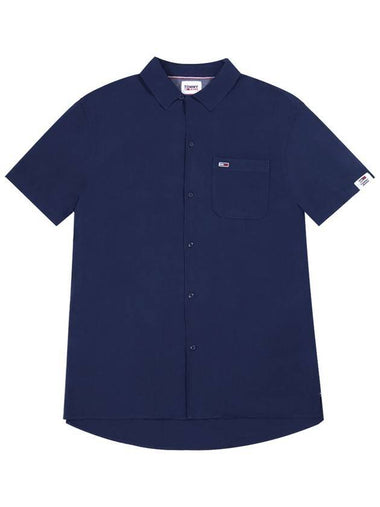 Men's Solid Camp Pocket Short Sleeve Shirt Navy - TOMMY HILFIGER - BALAAN 1