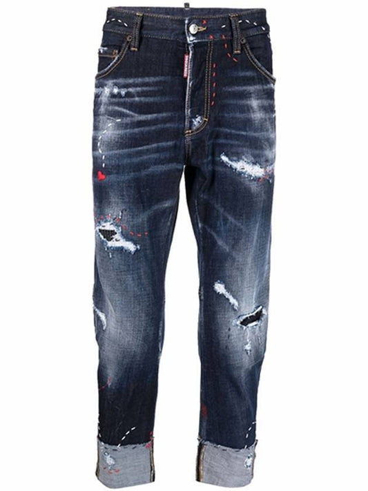 Destroyed Stitch Straight Jeans Blue - DSQUARED2 - BALAAN 1