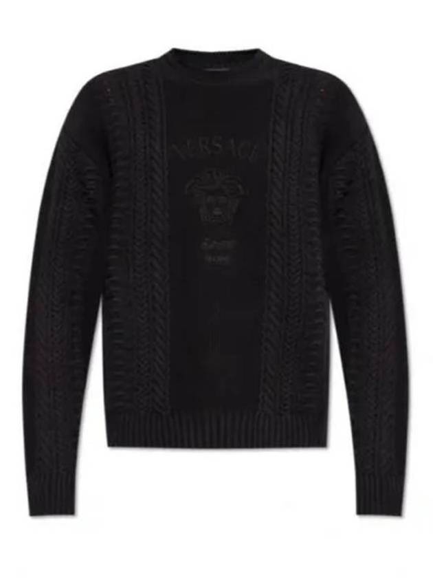 Embroidered Logo Cable Knit Top Black - VERSACE - BALAAN 2